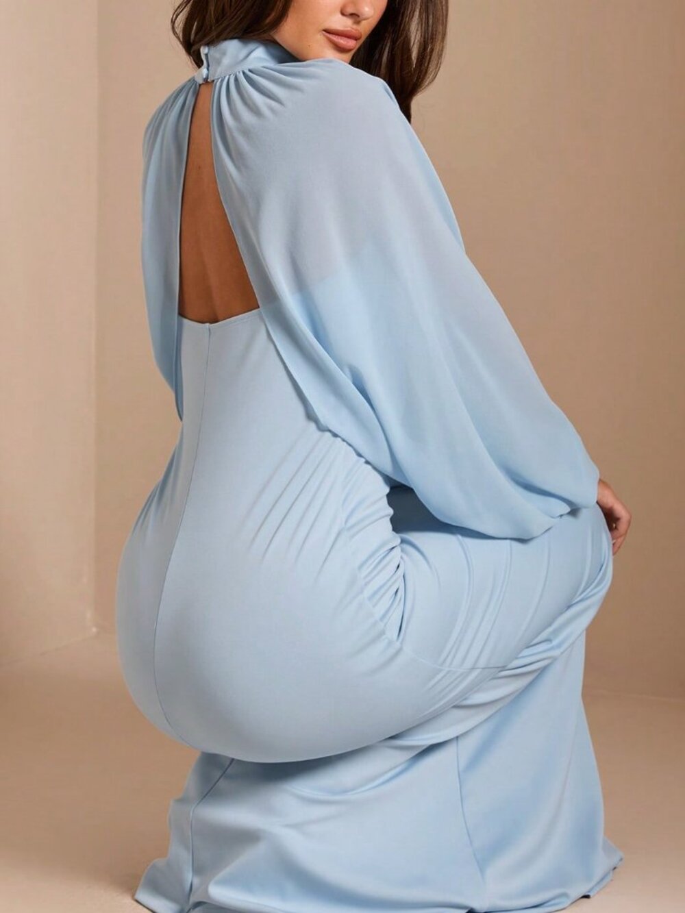 Blue Elegant Women's Slim Fit Mermaid Long Dress